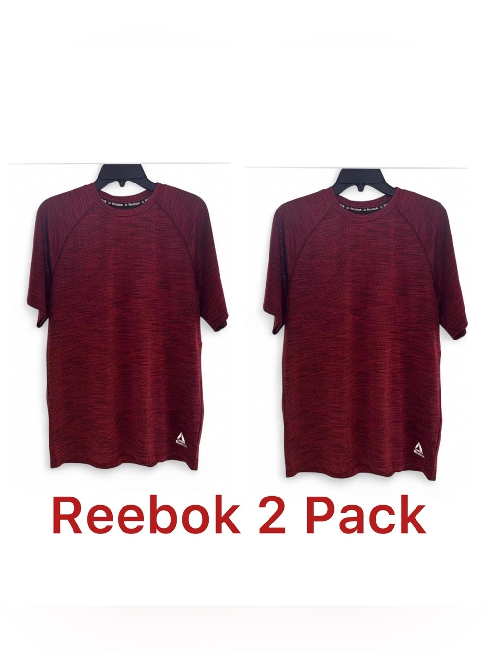 Reebok Mens Medium Push Press Training T-Shirts 2 Pack Bundle Maroon Red Gym
